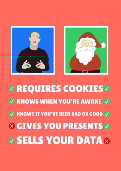 Mark Zuckerberg VS Santa Claus - Mark Zuckerberg - Facebook - Santa - Cookies Christmas Song - Christmas Card created by PopDogShop