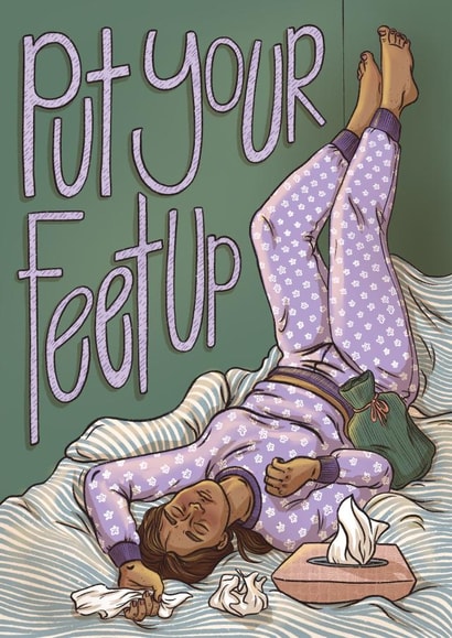 Put your feet up Get well soon card created by Tee Ansell Draws