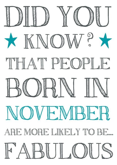 Funny November Birthday card for a fabulous friend, best friend or family created by Hello Fridays Studio