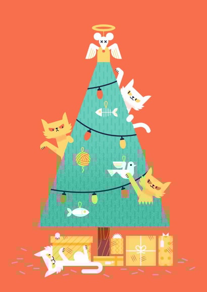 Funny cat themed Christmas card created by Chris Wharton