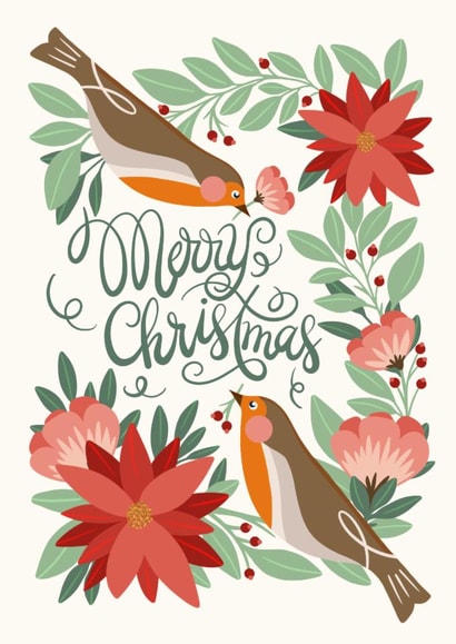 Merry CHRISTMAS robins on Christmasy branch  created by catantrell