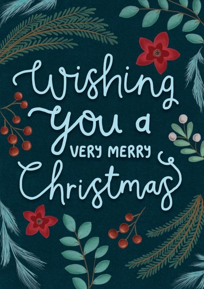 Foliage Merry Christmas card created by Sarah Hustwaite Illustration