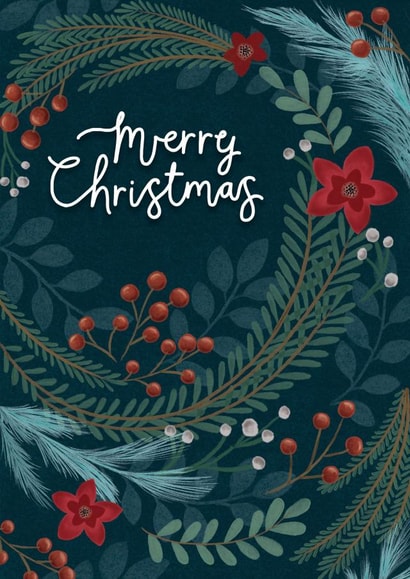 Foliage and berries Christmas card created by Sarah Hustwaite Illustration