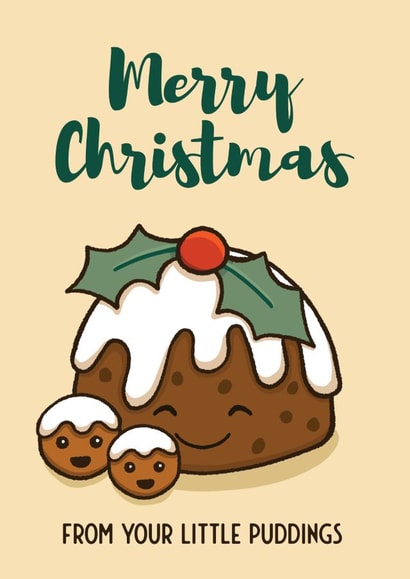 From Your Little Puddings - From The Kids - Cute - Heartfelt - Christmas Pudding - Pun - Parents - Mum - Dad - Christmas Card created by Bev O'Connor || @oconnordesign