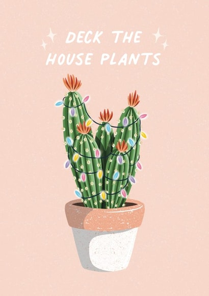 Trendy Cactus - Festive Cactus - Cacti - Deck The House Plants - Funny - Modern - Deck The Halls - Christmas Card created by Amy V Packham Art