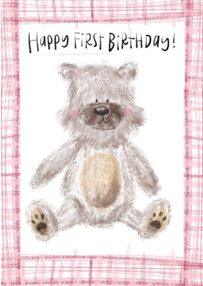 Happy first birthday teddy bear card created by Che Dyer