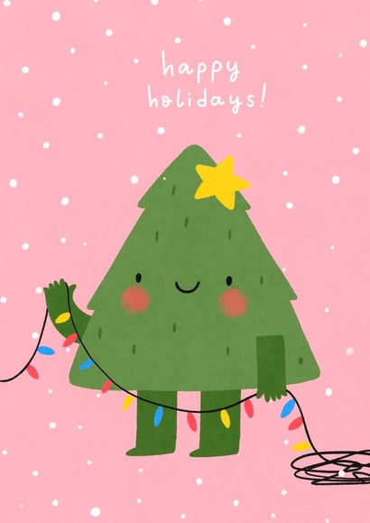 Happy Holidays! Cute cartoon Christmas tree and garland created by Nadya Barkova