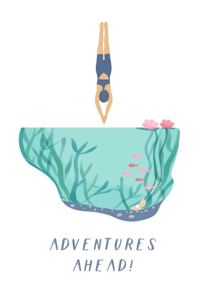 Adventures Ahead Good Luck Card - Graduation New Job - Wild Swimming created by Painted Parasol Studio