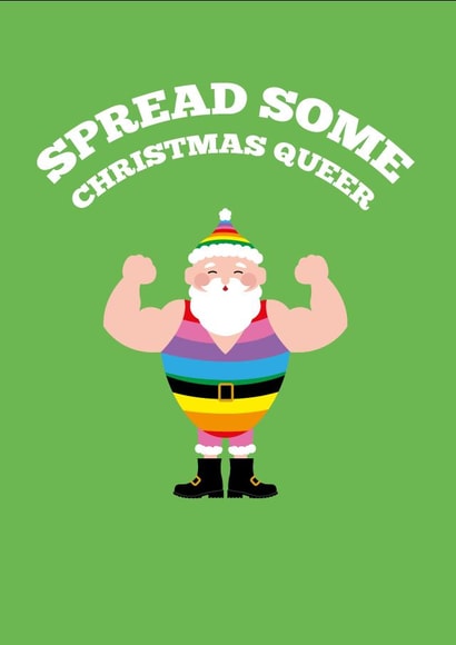 Gay Santa Christmas Card - LGBTQ+ Rainbow Buff Santa created by PonyChops