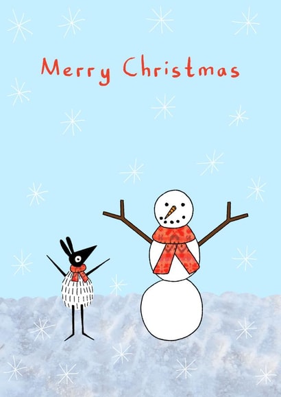 Snowman and Floof Christmas Card created by Penelope O'Neill Illustration