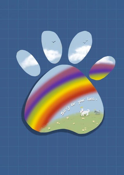 Pet rainbow sympathy card created by Sinead Peyton