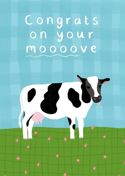 Funny Cow Pun New Home Card - Congrats On Your Moooove created by Caitlin Makes Things