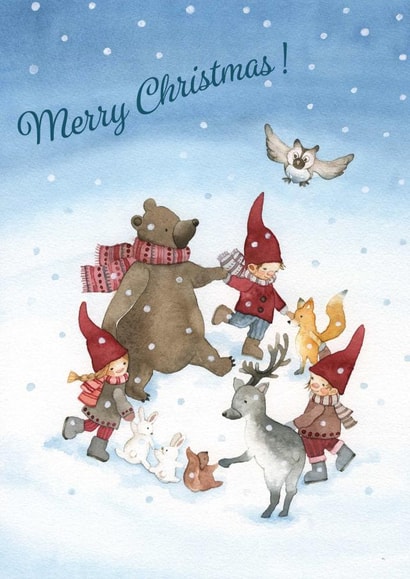 Joyful elves and woodland animals Christmas Card created by Sini Ezer