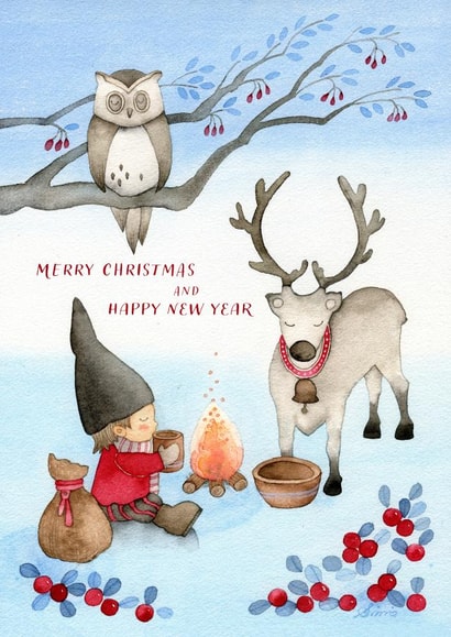 Peaceful Elf and Reindeer Holiday Card created by Sini Ezer
