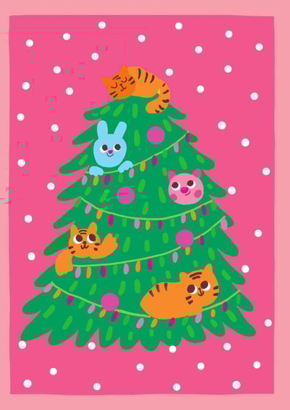 Adorable full of Joy, Friendship and Smile Christmas card. Tiger and cats created by @Doodle Bunny