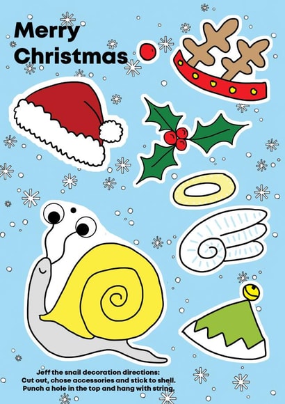 Kawaii Christmas Jeff Snail decoration card created by Walter and Flo