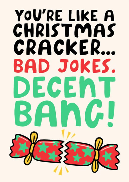 Funny Cheeky Christmas Card - Christmas Cracker - Bad Jokes - Decent Bang created by Studio Doodles