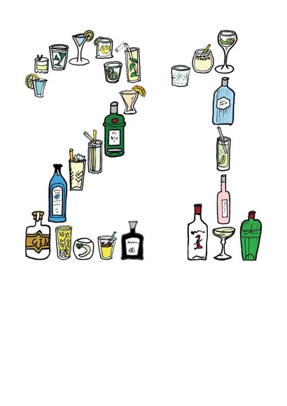 21st birthday card in Gin bottles created by A Ray of Sunshine Cards