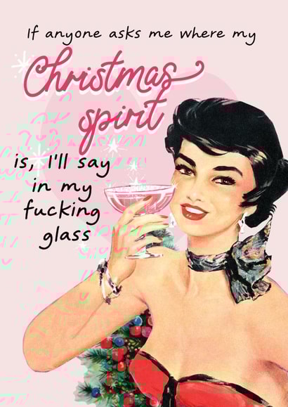 Retro - Rude - Friend - Funny - Drink - Christmas Spirit - Fucking - Glamour - Vintage - Christmas Card created by Vanilla Frosting Studio