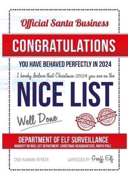 Santa Nice List Certificate 2024 created by Yeti Design