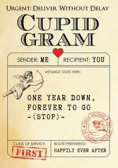 First Wedding Anniversary Telegram card created by Eskimo Kiss Designs