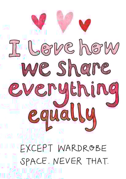 Wardrobe space Valentines card  created by Rosie Johnson Illustrates