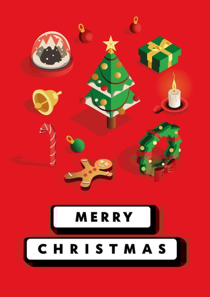Merry Christmas | Cool Isometric 3D Christmas Card created by RED Cards