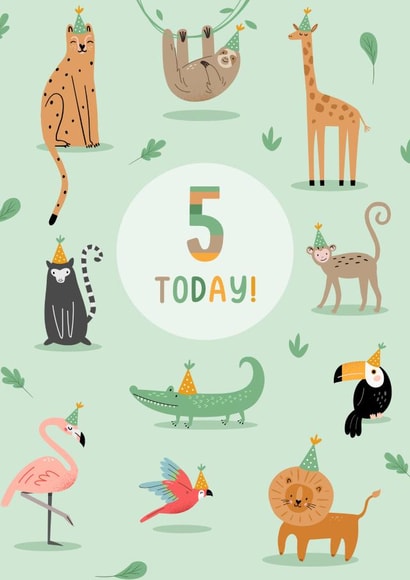 5th Birthday jungle animals card created by Evie Garnett Designs
