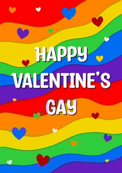 Happy Valentine’s gay lesbian pride flag heart card created by The Girl Next Draw Cards