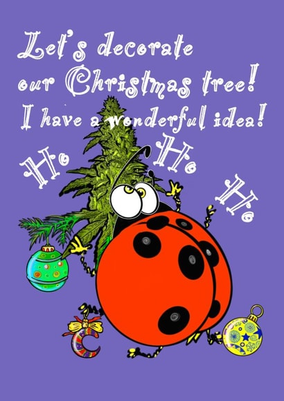 Funny Christmas card about deck a Christmas tree in a special way created by Chepurna