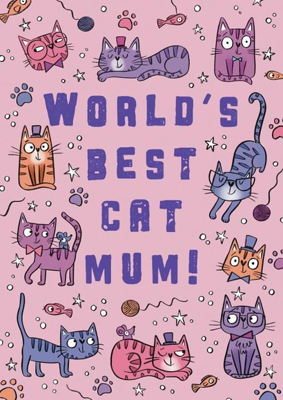 World's Best Cat Mum! Illustrated Cat Card created by Hannah Jayne Lewin