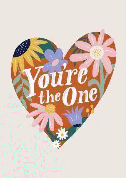 You're The One Heart Flowers Valentine's Love Card created by Sophie Potter