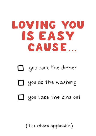 Playful 'Loving you is easy cause' Valentine's card created by Liv Groves Illustration
