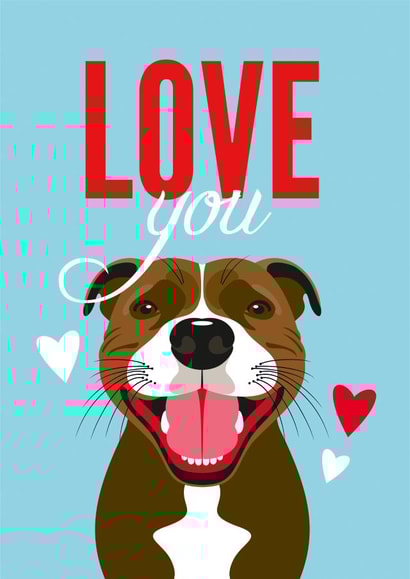 Staffordshire Bull Terrier Valentines Day Card  created by Diva Doodle Designs