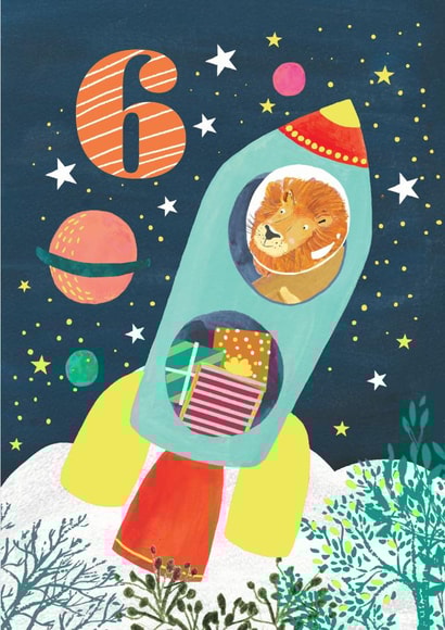 Kids Age 6 Space Lion Card created by Louise Tiler