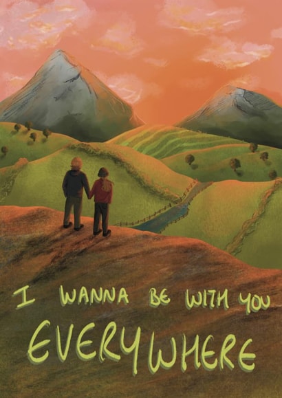 Cute Valentines Day Card / Anniversary Card / Engagement Card - Fleetwood Mac - I Wanna Be With You Everywhere created by Rhianna Louise Studio