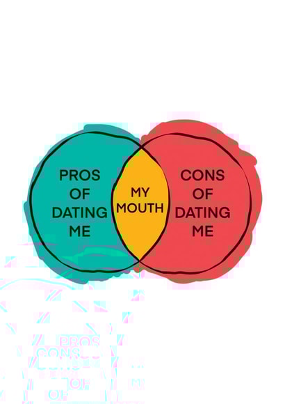 Pros and Cons of Dating Me Valentine's Day Card created by The Sweary Card Co