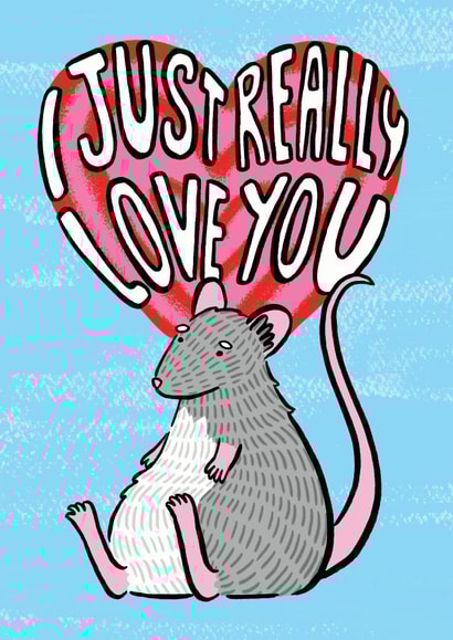 Cute Rat Anniversary Card / Valentines Day Card - I Just Really Love You created by Kate Wand