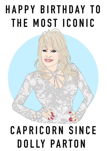 Dolly Parton Capricorn star sign birthday card  created by Ain't It Fun