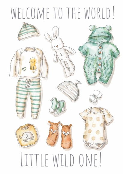 Baby clothes little wild one neutral card created by Kate Garrett