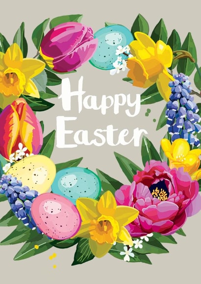 Pretty Floral Happy Easter Wreath created by Sarah Kelleher