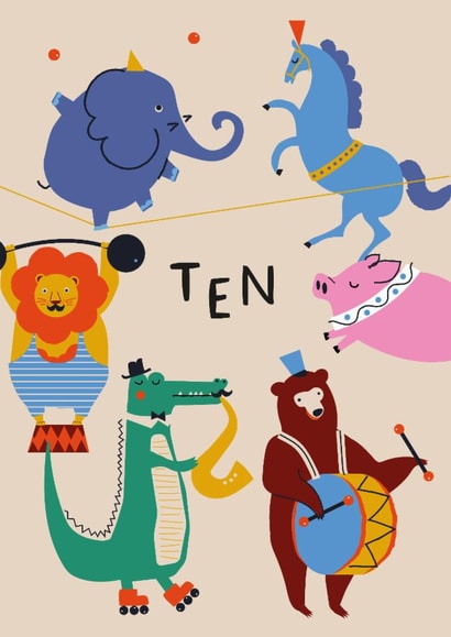 Circus Ten Kids Animals 10th Birthday Card created by Betiobca