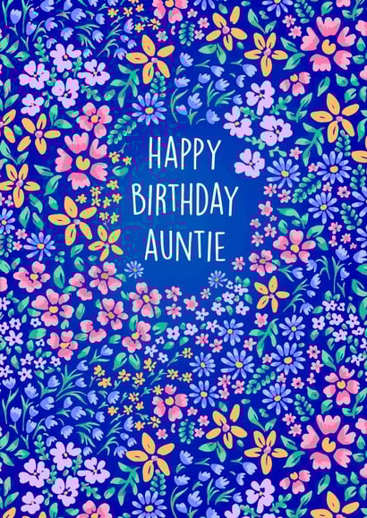Pretty Birthday Card - For Auntie - Flowers created by Poppy & Mabel 