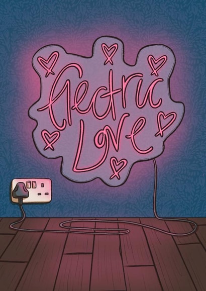 Electric love neon Valentine’s card created by Tee Ansell Draws