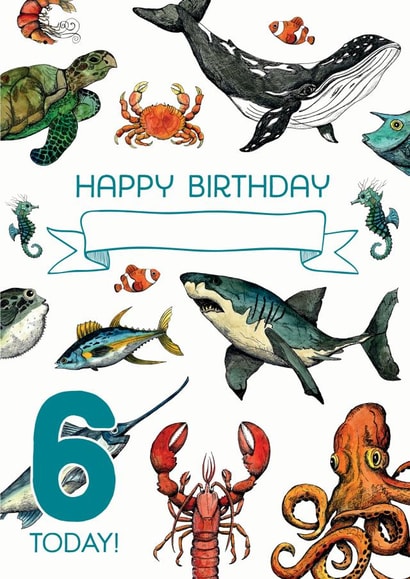 Personalised Happy 6th Birthday Sealife Card created by Life's Little Doodles