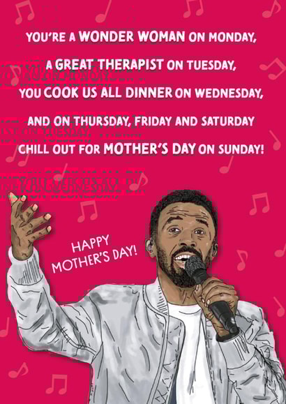 Funny Mothers Day Card - Mum - Craig David - You're A Wonder Woman On Monday created by Cards from Designers