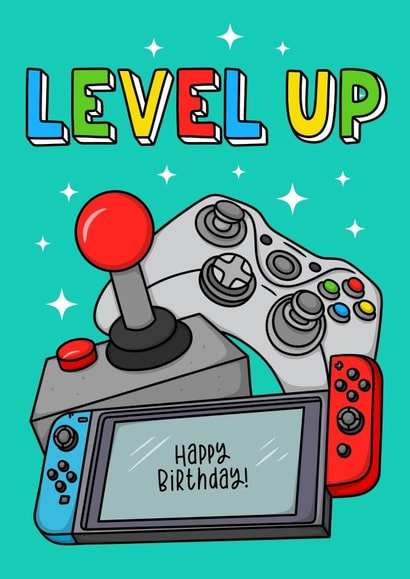 Level up gamers birthday card - perfect for all ages! created by Duck & Mustard