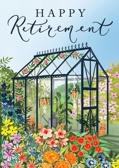 Floral greenhouse Happy Retirement card created by Making Meadows Ltd