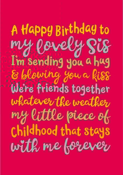 Heartfelt sister birthday card for a lovely Sis created by The Typecast Gallery