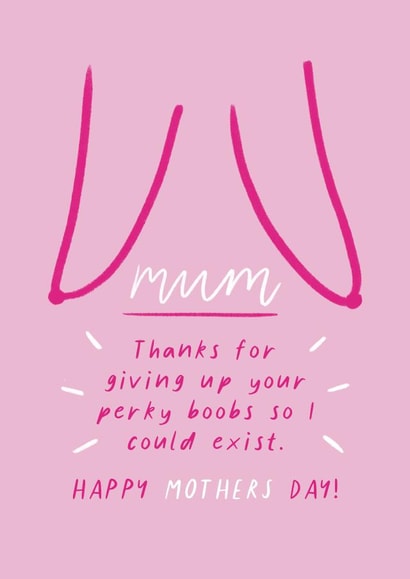 'Thanks for giving up your perky boobs so I could exist!' Funny Mothers Day created by Flourish Paperworks